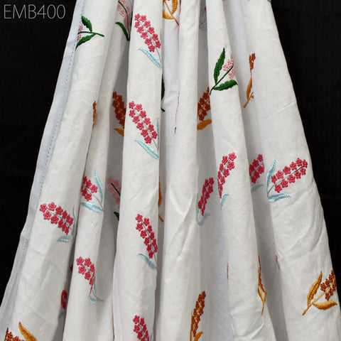 Embroidered Cotton Fabric by the Yard Indian Embroidery Sewing DIY Crafting Summer Women Kids Dresses Costumes Doll Bag Home Decor Curtain