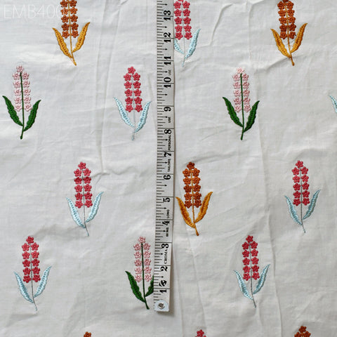 Embroidered Cotton Fabric by the Yard Indian Embroidery Sewing DIY Crafting Summer Women Kids Dresses Costumes Doll Bag Home Decor Curtain