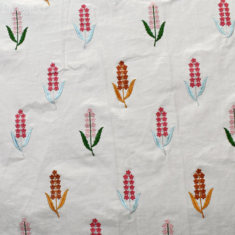 Embroidered Cotton Fabric by the Yard Indian Embroidery Sewing DIY Crafting Summer Women Kids Dresses Costumes Doll Bag Home Decor Curtain
