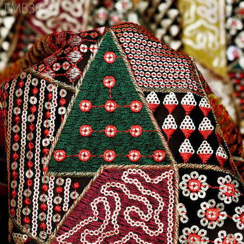 Indian Embroidery Fabric by Yard Georgette Black Embroidered Sewing Curtain DIY Crafting Summer Women Dress Material Drapery Home Decor