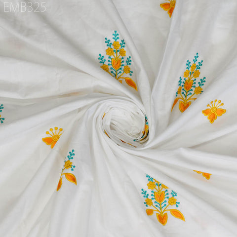 Floral Embroidered Cotton Fabric by the Yard Indian Embroidery Sewing DIY Crafting Women Summer Dresses Costumes Tote Bag Home Decor Curtain