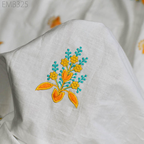 Floral Embroidered Cotton Fabric by the Yard Indian Embroidery Sewing DIY Crafting Women Summer Dresses Costumes Tote Bag Home Decor Curtain