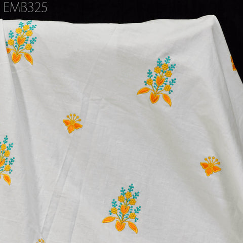 Floral Embroidered Cotton Fabric by the Yard Indian Embroidery Sewing DIY Crafting Women Summer Dresses Costumes Tote Bag Home Decor Curtain