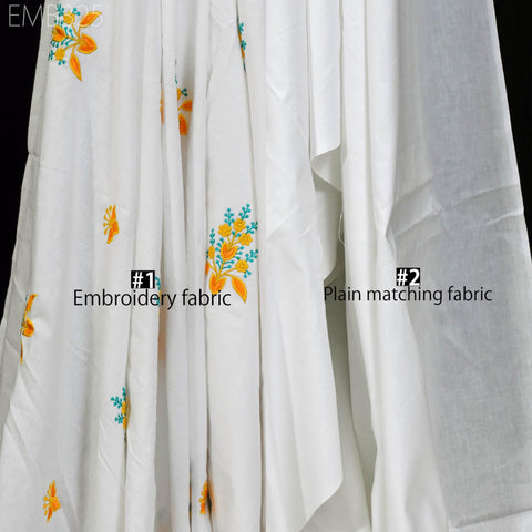 Floral Embroidered Cotton Fabric by the Yard Indian Embroidery Sewing DIY Crafting Women Summer Dresses Costumes Tote Bag Home Decor Curtain