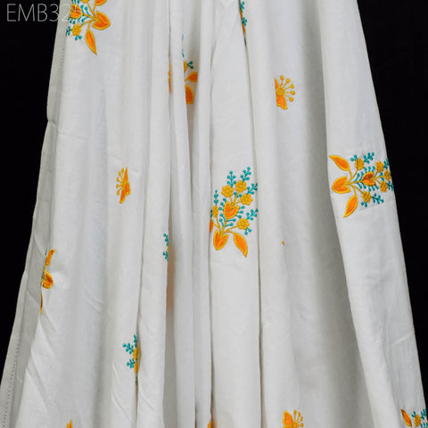 Floral Embroidered Cotton Fabric by the Yard Indian Embroidery Sewing DIY Crafting Women Summer Dresses Costumes Tote Bag Home Decor Curtain