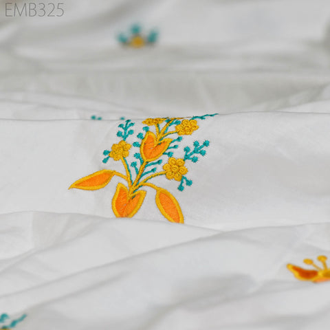 Floral Embroidered Cotton Fabric by the Yard Indian Embroidery Sewing DIY Crafting Women Summer Dresses Costumes Tote Bag Home Decor Curtain