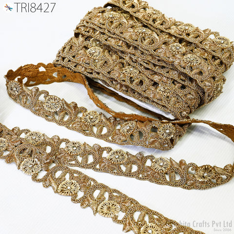 3 Yard Handcrafted Gold Trim | Decorative Crafting Ribbon | Indian Zardozi Saree Border Laces | Embellish Sew on sash Tapes Wedding Dresses