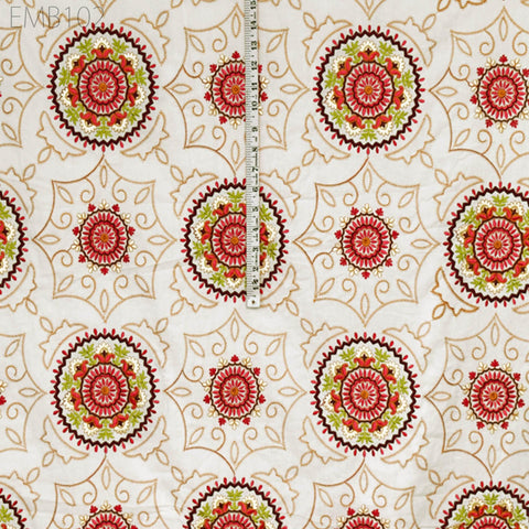 Ivory Embroidered Fabric Indian Embroidery Cotton Fabric by the Yard Sewing Fabric DIY Crafting Wedding Dress Costumes Doll Bag Home Decor