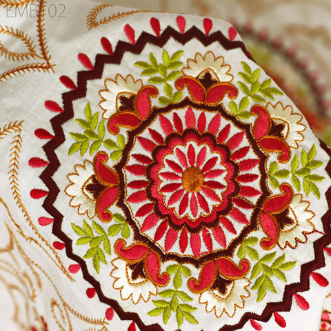 Ivory Embroidered Fabric Indian Embroidery Cotton Fabric by the Yard Sewing Fabric DIY Crafting Wedding Dress Costumes Doll Bag Home Decor