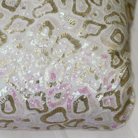 Sequin Embroidery Fabric by the Yard Indian White Georgette Saree Embroidered Crafting Sewing Sequined Wedding Dress Costumes Doll Making