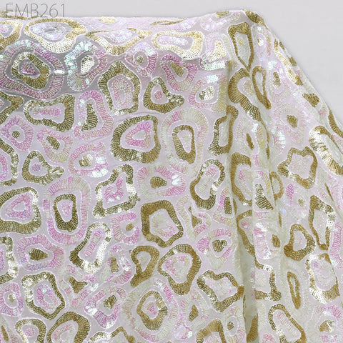 Sequin Embroidery Fabric by the Yard Indian White Georgette Saree Embroidered Crafting Sewing Sequined Wedding Dress Costumes Doll Making