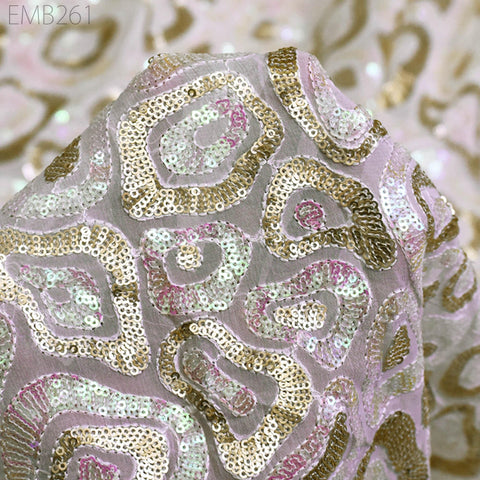 Sequin Embroidery Fabric by the Yard Indian White Georgette Saree Embroidered Crafting Sewing Sequined Wedding Dress Costumes Doll Making