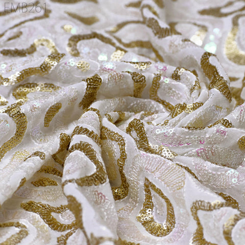 Sequin Embroidery Fabric by the Yard Indian White Georgette Saree Embroidered Crafting Sewing Sequined Wedding Dress Costumes Doll Making