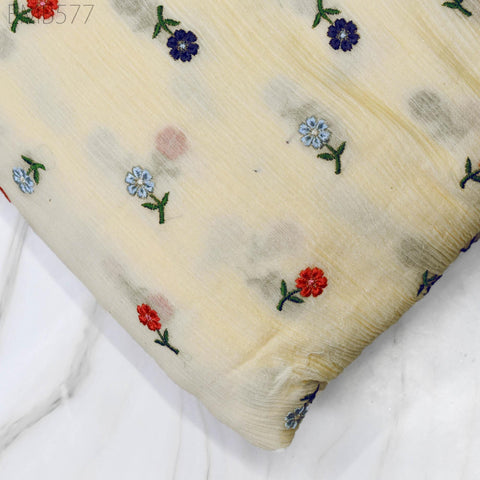 40'' Organic Cotton Crepe Embroidered Crinkled Soft Fabric by the yard Wrinkled Stretchable Indian Sewing Summer Kids Girls Women Dresses