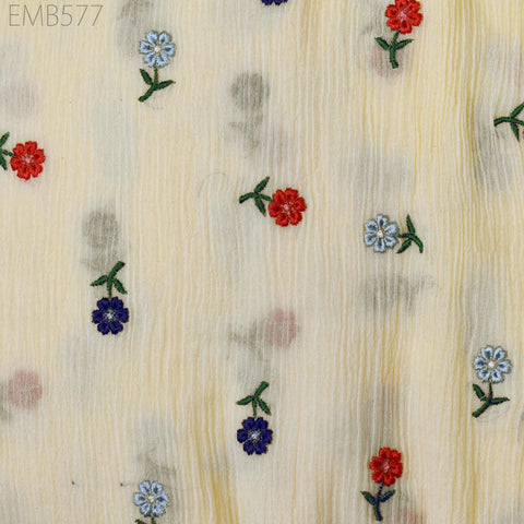 40'' Organic Cotton Crepe Embroidered Crinkled Soft Fabric by the yard Wrinkled Stretchable Indian Sewing Summer Kids Girls Women Dresses