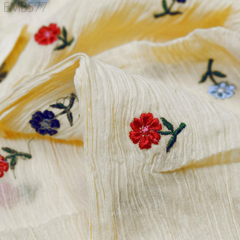 40'' Organic Cotton Crepe Embroidered Crinkled Soft Fabric by the yard Wrinkled Stretchable Indian Sewing Summer Kids Girls Women Dresses