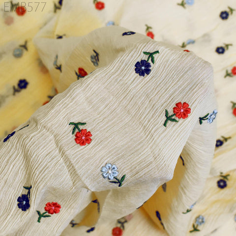 40'' Organic Cotton Crepe Embroidered Crinkled Soft Fabric by the yard Wrinkled Stretchable Indian Sewing Summer Kids Girls Women Dresses