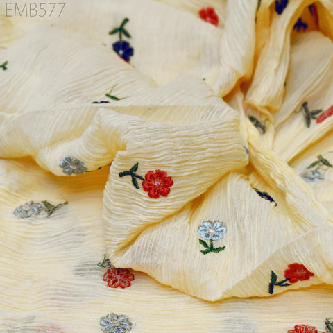 40'' Organic Cotton Crepe Embroidered Crinkled Soft Fabric by the yard Wrinkled Stretchable Indian Sewing Summer Kids Girls Women Dresses