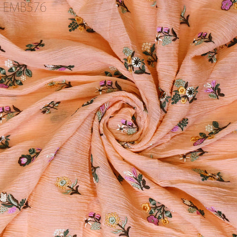 40'' Organic Cotton Crepe Embroidered Crinkled Soft Fabric by the yard Wrinkled Stretchable Indian Sewing Summer Kids Girls Women Dresses