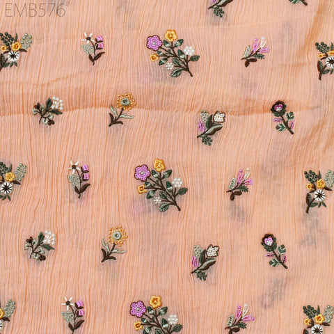 40'' Organic Cotton Crepe Embroidered Crinkled Soft Fabric by the yard Wrinkled Stretchable Indian Sewing Summer Kids Girls Women Dresses