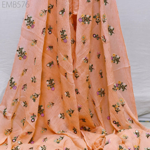 40'' Organic Cotton Crepe Embroidered Crinkled Soft Fabric by the yard Wrinkled Stretchable Indian Sewing Summer Kids Girls Women Dresses
