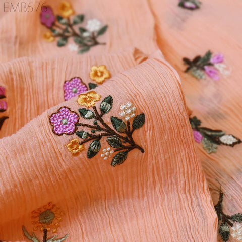 40'' Organic Cotton Crepe Embroidered Crinkled Soft Fabric by the yard Wrinkled Stretchable Indian Sewing Summer Kids Girls Women Dresses