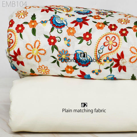 White Embroidered Cotton Fabric by the Yard Indian Embroidery Sewing DIY Crafting Women Summer Dresses Costumes Tote Bag Home Decor Curtains