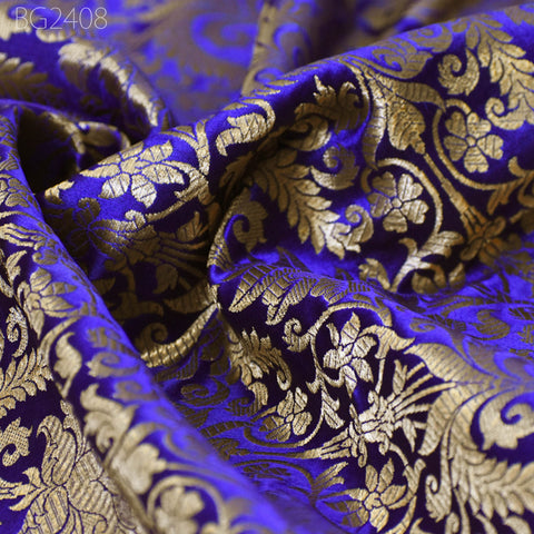 Blue Indian Banarasi Brocade Fabric by the Yard Wedding Dresses Blended Silk Sewing Crafting Costume Home Decor Pillowcases Upholstery