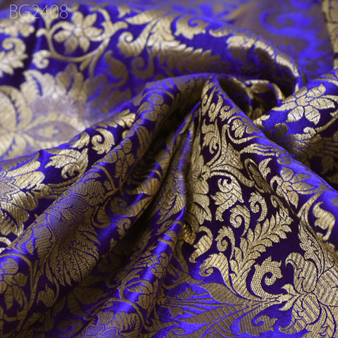 Blue Indian Banarasi Brocade Fabric by the Yard Wedding Dresses Blended Silk Sewing Crafting Costume Home Decor Pillowcases Upholstery