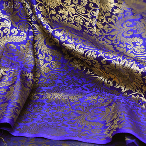 Blue Indian Banarasi Brocade Fabric by the Yard Wedding Dresses Blended Silk Sewing Crafting Costume Home Decor Pillowcases Upholstery