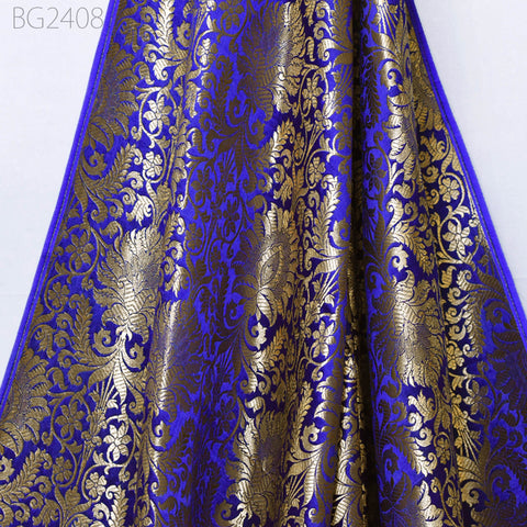 Blue Indian Banarasi Brocade Fabric by the Yard Wedding Dresses Blended Silk Sewing Crafting Costume Home Decor Pillowcases Upholstery
