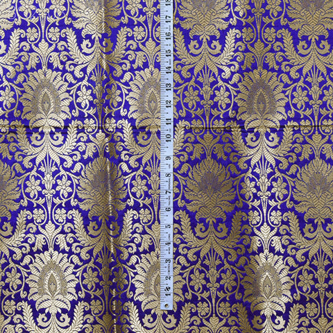Blue Indian Banarasi Brocade Fabric by the Yard Wedding Dresses Blended Silk Sewing Crafting Costume Home Decor Pillowcases Upholstery