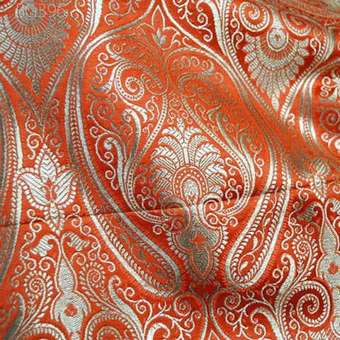 Orange Brocade Fabric by the Yard Banarasi Wedding Dress Brocade Banaras Art Blended Silk Dress Material Home Decor table Runner Curtains