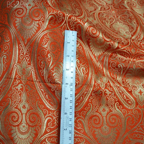 Orange Brocade Fabric by the Yard Banarasi Wedding Dress Brocade Banaras Art Blended Silk Dress Material Home Decor table Runner Curtains