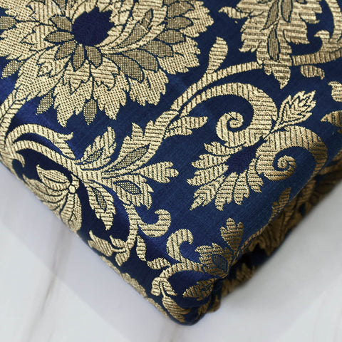 Brocade by the Yard Indian Fabric Gold Banarasi Dress material for Wedding Dresses Costumes lehnga Blended Sewing Crafting Curtains