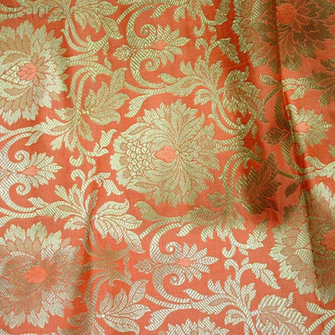 Dark Peach Brocade by the Yard Gold Fabric Banaras Indian Wedding Dress Banarasi Blended Silk For Bridesmaid Lehenga Home decor Brocade