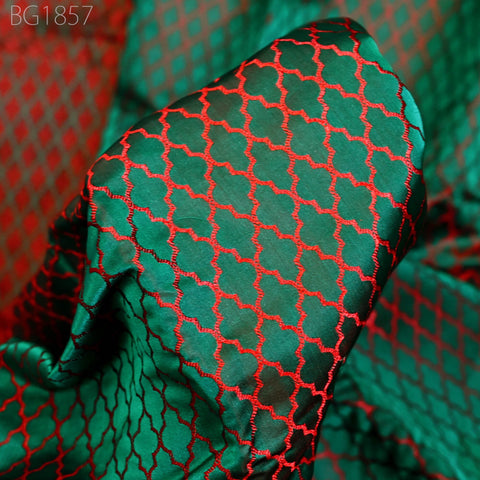 Green Indian Jacquard Brocade Wedding Dress Fabric By The Yard Crafting Sewing Bridesmaid Costume Valances Drapes Floral Home Furnishing