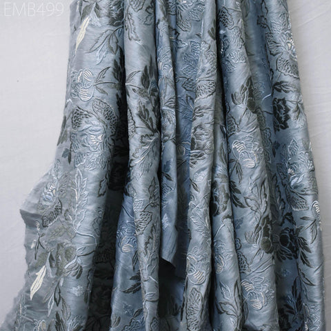 Grey Embroidered Fabric by the yard Sewing DIY Crafting Indian Embroidery Wedding Dress Costumes Dolls Cushion Covers Table Runners Blouses