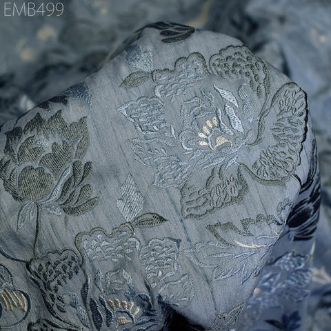 Grey Embroidered Fabric by the yard Sewing DIY Crafting Indian Embroidery Wedding Dress Costumes Dolls Cushion Covers Table Runners Blouses