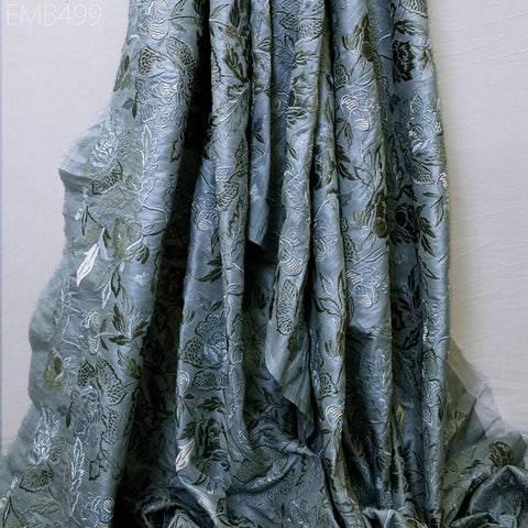 Grey Embroidered Fabric by the yard Sewing DIY Crafting Indian Embroidery Wedding Dress Costumes Dolls Cushion Covers Table Runners Blouses