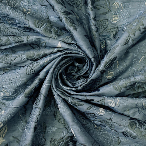 Grey Embroidered Fabric by the yard Sewing DIY Crafting Indian Embroidery Wedding Dress Costumes Dolls Cushion Covers Table Runners Blouses