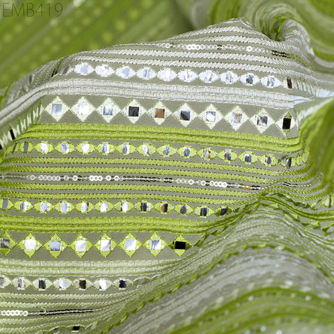 Green Indian Embroidered Fabric by the Yard Georgette Embroidery Sewing Curtain DIY Crafting Summer Women Dress Material Drapery Home Decor