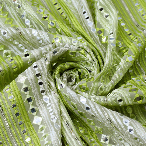 Green Indian Embroidered Fabric by the Yard Georgette Embroidery Sewing Curtain DIY Crafting Summer Women Dress Material Drapery Home Decor