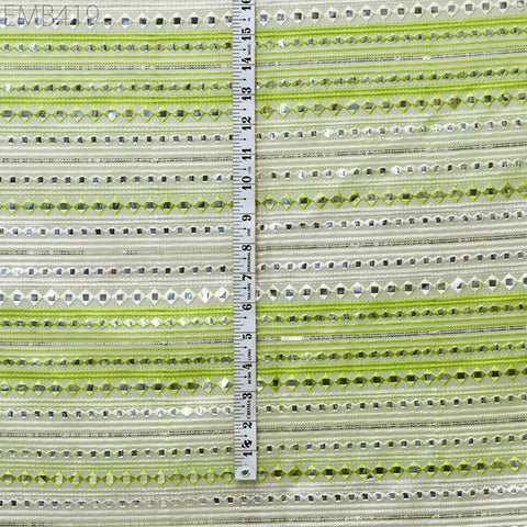 Green Indian Embroidered Fabric by the Yard Georgette Embroidery Sewing Curtain DIY Crafting Summer Women Dress Material Drapery Home Decor