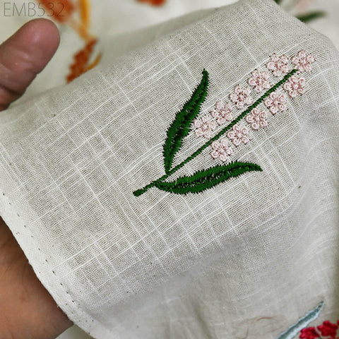 Embroidered Organic Cotton Fabric by the Yard Indian Embroidery Fabric DIY Crafting Sewing Summer Women Dresses Costumes Doll Bag Home Decor