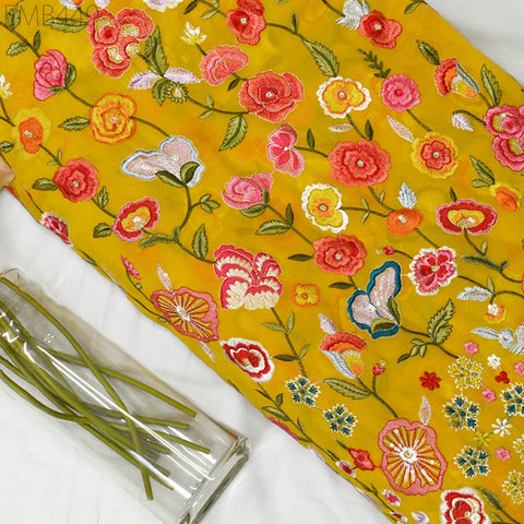 56'' Embroidered Georgette Fabric by Yard Indian Embroidery Wedding lehenga Bridal Long Dress Material Party Costumes Sewing DIY Crafting