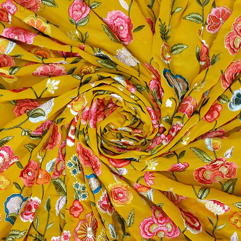 56'' Embroidered Georgette Fabric by Yard Indian Embroidery Wedding lehenga Bridal Long Dress Material Party Costumes Sewing DIY Crafting