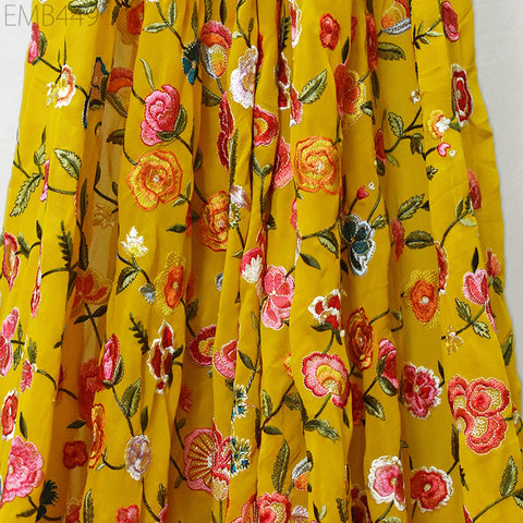 56'' Embroidered Georgette Fabric by Yard Indian Embroidery Wedding lehenga Bridal Long Dress Material Party Costumes Sewing DIY Crafting