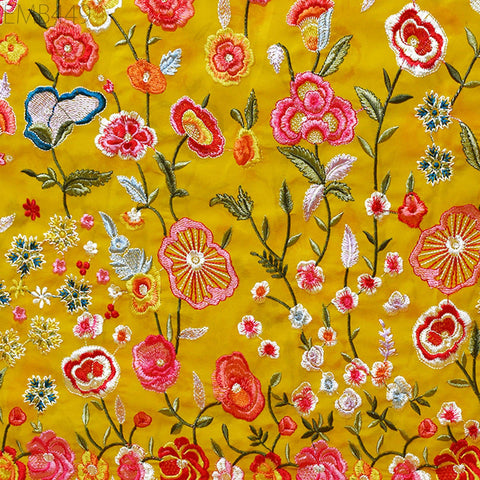 56'' Embroidered Georgette Fabric by Yard Indian Embroidery Wedding lehenga Bridal Long Dress Material Party Costumes Sewing DIY Crafting