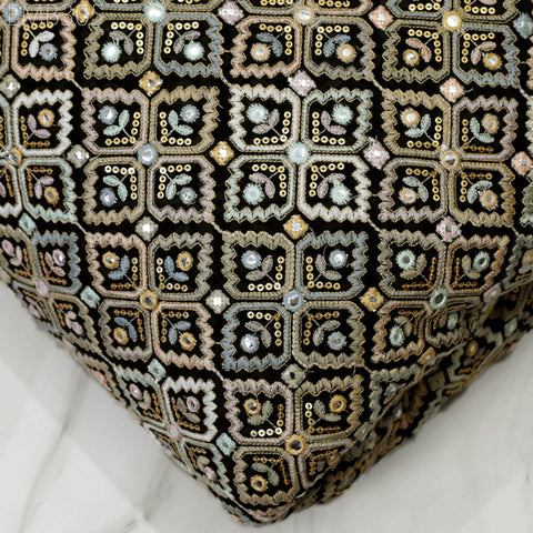 Black Embroidered Georgette Fabric by Yard Indian Embroidery Sewing Curtain DIY Crafting Summer Women Dress Material Drapery Home Decor